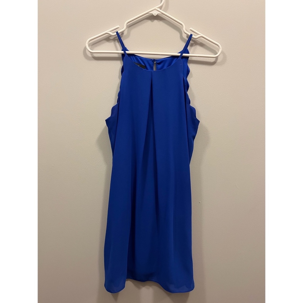 Above knee royal blue scalloped dress
